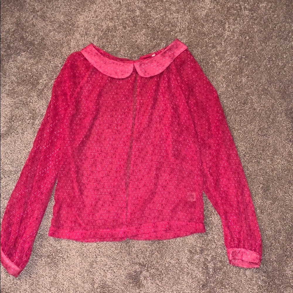 Zeroam sheer long sleeve blouse sz lg
